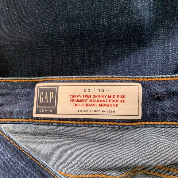 Gap  Mid Rise Curvy True Skinny Jeans Dark Indigo 33 / 16 - Picture 11 of 12